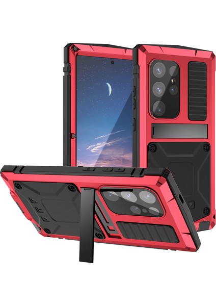 Samsung Galaxy S24 Ultra Telefon Kılıfı Kickstandlı Tam Koruma Kapağı-Kırmızı (Yurt Dışından)