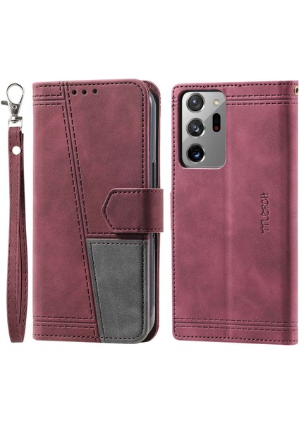 Samsung Galaxy NOTE20 Için Ultra 4g/5g Ttudrch 004 Cilt Deri Deri Ekleme Cüzdan Kapak Rfıd Blomak Koruma Koruma Katlama Stand Folio Kapak Kayış-Wine Red ile (Yurt Dışından)