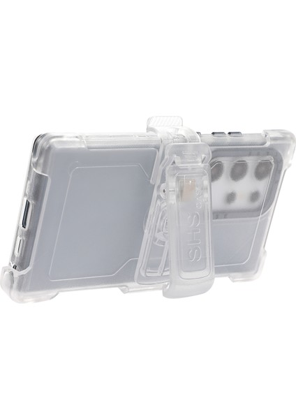 Samsung Galaxy S24 Ultra Slayt Kemer Kılıfı Kılıf Kickstand Mat Pc + Tpu Cep Telefonu Kapağı-Şeffaf Safir (Yurt Dışından) modelleri