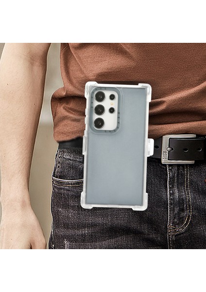 Samsung Galaxy S24 Ultra Slayt Kemer Kılıfı Kılıf Kickstand Mat Pc + Tpu Cep Telefonu Kapağı-Şeffaf Safir (Yurt Dışından) fırsatları