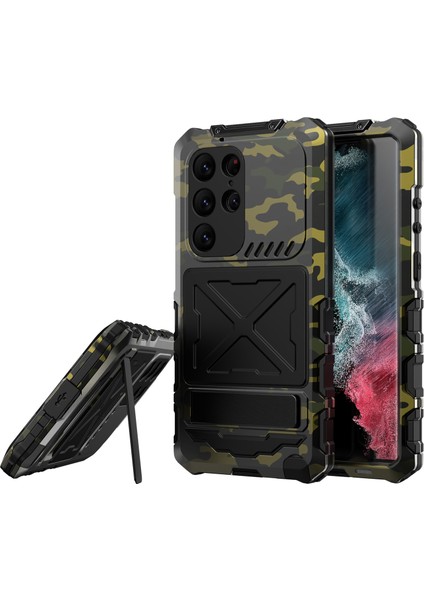 Samsung Galaxy S24 Ultra Kickstand Telefon Kılıfı Için Askeri Sınıf Darbeye Dayanıklı Kapak-Kamuflaj (Yurt Dışından)