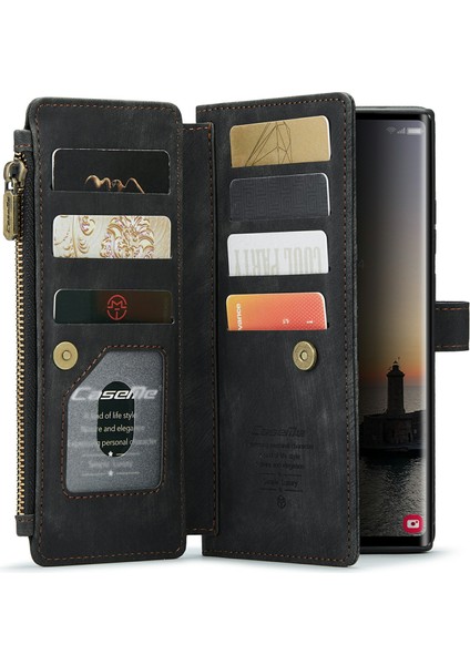 Samsung Galaxy S24 Ultra Kılıf 10 Kart Yuvaları Telefon Kapağı Fermuar Nakit Cep-Siyah (Yurt Dışından) fiyatları