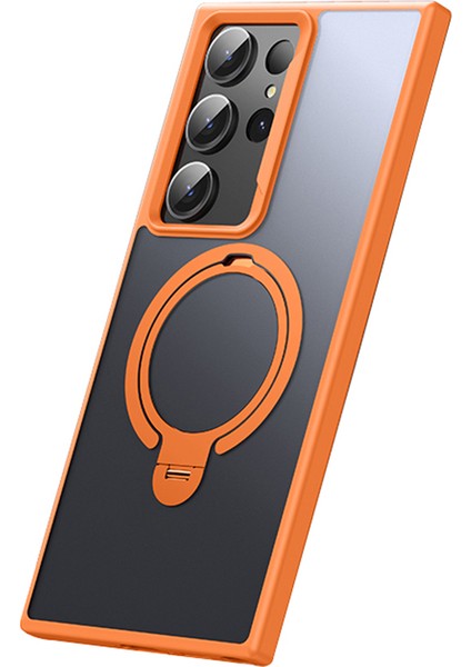 Samsung Galaxy S23 Ultra Telefon Kılıfı Için Çift Mıknatıs Yüzükler Tpu + Pc Telefon Arka Kapak Magsafe-Turuncu ile Uyumlu (Yurt Dışından)