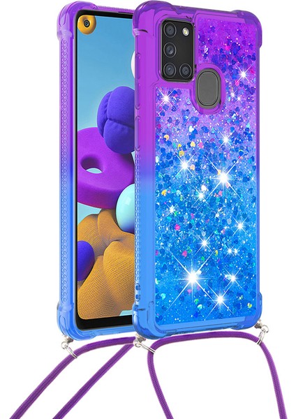 Samsung Galaxy A21S-SERGI/MAVI Için Kayışlı Şok Geçirmez Gradyan Parıltı Tozu ve Tpu Telefon Kasası (Yurt Dışından)
