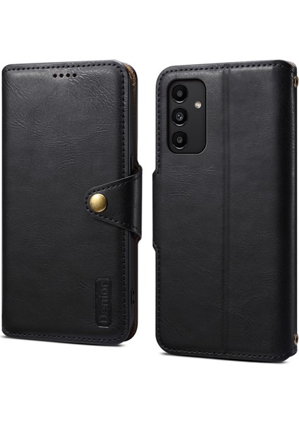 Samsung Galaxy A13 5g Kılıf Sığır Derisi Doku Standlı Cüzdan Telefon Kapağı-Siyah (Yurt Dışından)