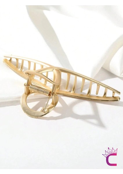 Sade Şık Klasik Model Gold Metal Kadın Mandal Toka 11.5cm- Hediyelik Zarif Mandallı Saç Topuz Tokası fırsatları