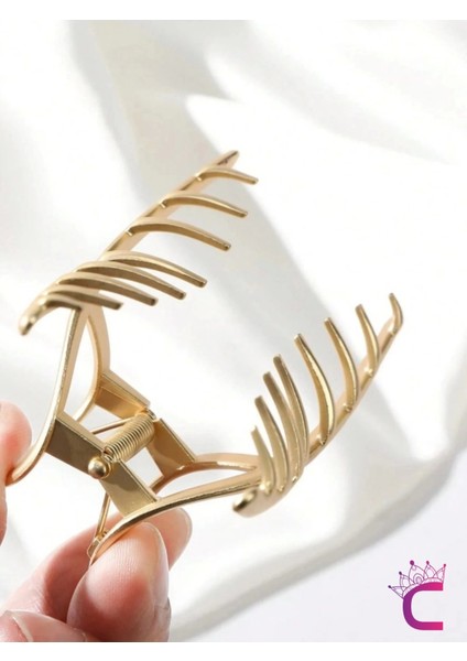 Sade Şık Klasik Model Gold Metal Kadın Mandal Toka 11.5cm- Hediyelik Zarif Mandallı Saç Topuz Tokası indirimleri