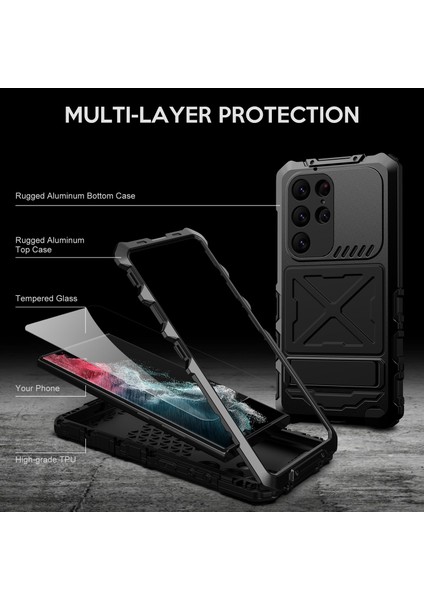 Samsung Galaxy S24 Ultra Kickstand Telefon Kılıfı Askeri Sınıf Darbeye Dayanıklı Kapak-Siyah (Yurt Dışından) modelleri