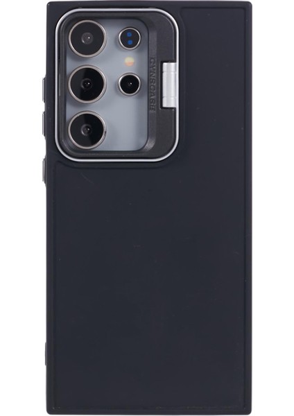 Samsung Galaxy S24 Ultra Kickstand Kılıf Silikon Kapak Büyük Lens Delikli-Siyah (Yurt Dışından)