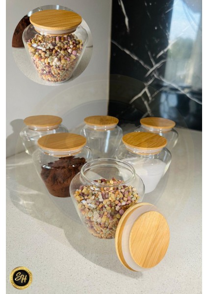 6'lı Ahşap Kapaklı Cam Kavanoz Seti, 170 Ml, Saklama ve Şekerlik Için Ideal