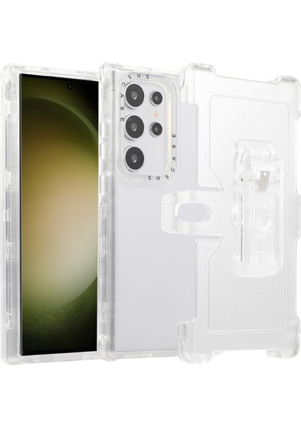 Samsung Galaxy S24 Ultra Slayt Kemer Kılıfı Kılıf Kickstand Mat Pc + Tpu Cep Telefonu Kapağı-Şeffaf (Yurt Dışından)
