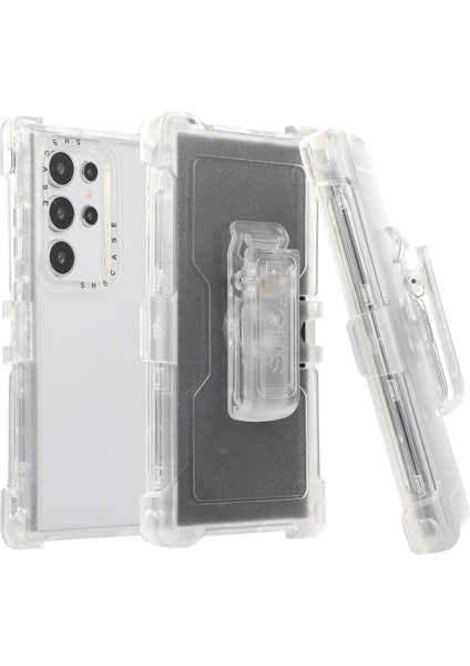 Samsung Galaxy S24 Ultra Slayt Kemer Kılıfı Kılıf Kickstand Mat Pc + Tpu Cep Telefonu Kapağı-Şeffaf (Yurt Dışından) fırsatları