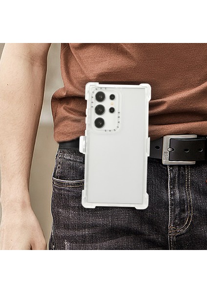 Samsung Galaxy S24 Ultra Slayt Kemer Kılıfı Kılıf Kickstand Mat Pc + Tpu Cep Telefonu Kapağı-Şeffaf (Yurt Dışından) indirimleri