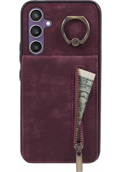 Samsung Galaxy S24 Kılıf Cüzdan Retro Pu+Tpu Kickstand Anti-Damla Telefon Kapağı-Şarap Kırmızısı (Yurt Dışından) fiyatları