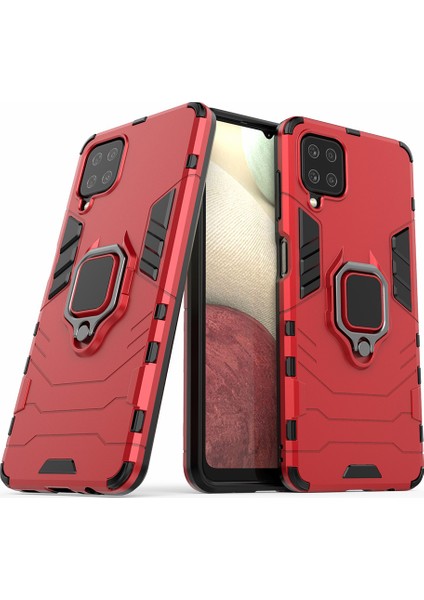 Samsung Galaxy A12 Için Serin Muhafız Pc+Tpu Hibrit Telefon Kılıfı Cep Telefonu Kapak Ring Kickstand-Red ile (Yurt Dışından)