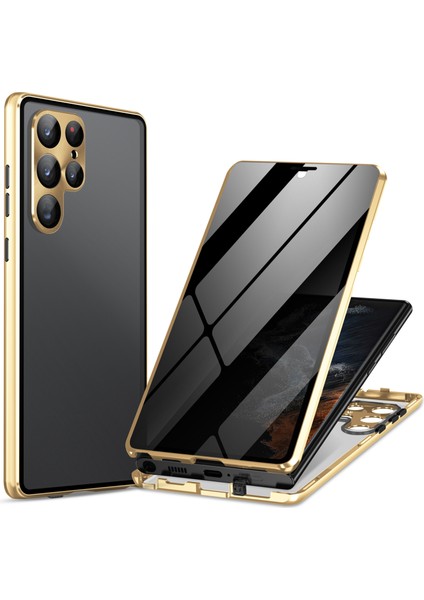 Samsung Galaxy S24 Ultra Kılıf Anti-Spy Çift Taraflı Temperli Cam Manyetik Telefon Kapağı-Altın (Yurt Dışından)