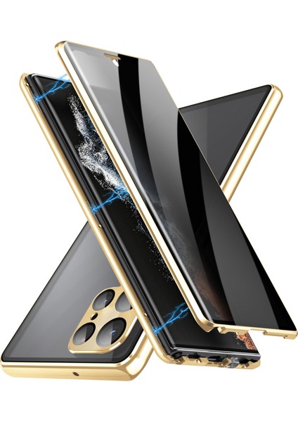 Samsung Galaxy S24 Ultra Kılıf Anti-Spy Çift Taraflı Temperli Cam Manyetik Telefon Kapağı-Altın (Yurt Dışından) modelleri