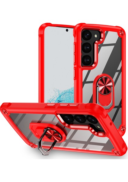 Samsung Galaxy S23 Metal Yüzük Kickstand Back Case Pc+Tpu Cep Telefonu Önleyici Koruyucu Kapak-Kırmızı (Yurt Dışından)