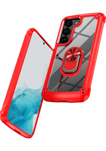 Samsung Galaxy S23 Metal Yüzük Kickstand Back Case Pc+Tpu Cep Telefonu Önleyici Koruyucu Kapak-Kırmızı (Yurt Dışından) fiyatları