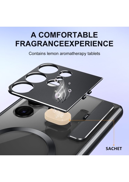 Aroma Tasarım Alaşım + Akrilik Kılıf Samsung Galaxy S22 Ultra 5g Lens Koruma Kickstand Telefon Kapağı Magsafe-Siyah ile Uyumlu (Yurt Dışından) fiyatları