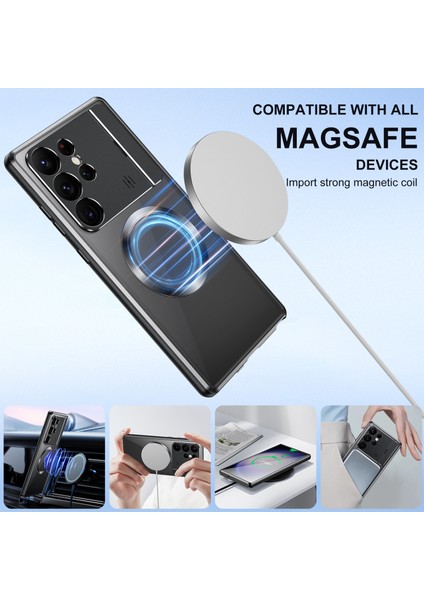 Aroma Tasarım Alaşım + Akrilik Kılıf Samsung Galaxy S22 Ultra 5g Lens Koruma Kickstand Telefon Kapağı Magsafe-Siyah ile Uyumlu (Yurt Dışından) fırsatları