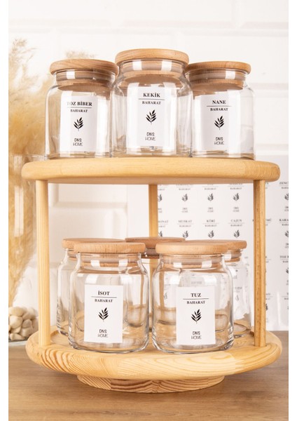 10'lu Ahşap Kapaklı Döner Cam Baharatlık Seti 300 ml fiyatları