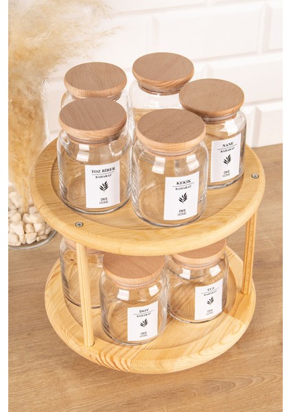 10'lu Ahşap Kapaklı Döner Cam Baharatlık Seti 300 ml fırsatları