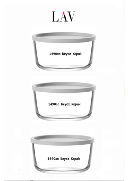 Beyaz Yuvarlak Saklama Kapları, 3'lü Set, 1490 Cc, Dayanıklı ve Şık Tasarım