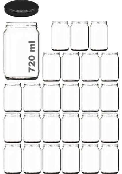 Şeffaf 720 ml Metal Kapaklı Bal Kavanozu 25'li, 1 kg Bal Saklama Seti