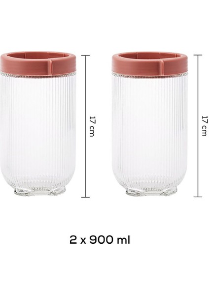 Ribbed 2’li Cam Saklama Kabı 900 Ml, Turuncu Renkli, Şık ve Kullanışlı Set