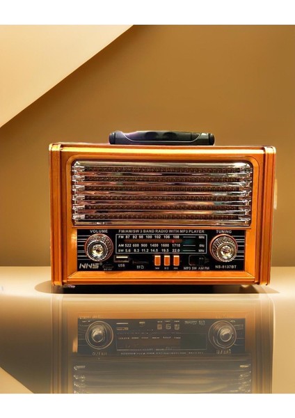 Ahşap Görünümlü Radyo, Bluetooth, Usb, Aux, Fm Özellikli, Nostaljik Tasarım
