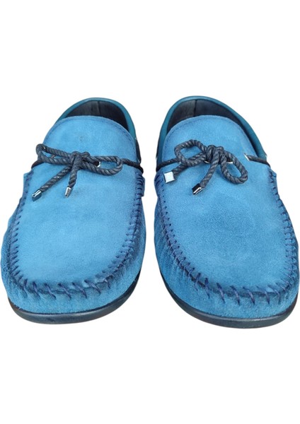Loafer Mavi Hakiki Deri Süet Yüzey Erkek Yazlık Trend Ayakkabı indirimleri