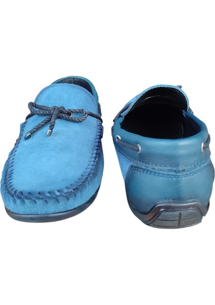 Loafer Mavi Hakiki Deri Süet Yüzey Erkek Yazlık Trend Ayakkabı