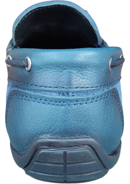 Loafer Mavi Hakiki Deri Süet Yüzey Erkek Yazlık Trend Ayakkabı