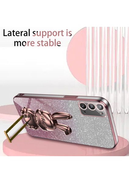 Samsung Galaxy NOTE20 5G/NOTE20 Kılıfı Için Glitter Toz Tavşan Dekor Telefon Kılıfı, Gizli Kickstand-Pembe (Yurt Dışından) fırsatları