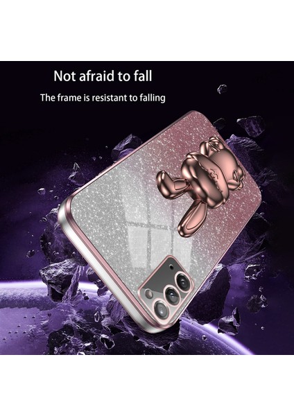 Samsung Galaxy NOTE20 5G/NOTE20 Kılıfı Için Glitter Toz Tavşan Dekor Telefon Kılıfı, Gizli Kickstand-Pembe (Yurt Dışından) indirimleri
