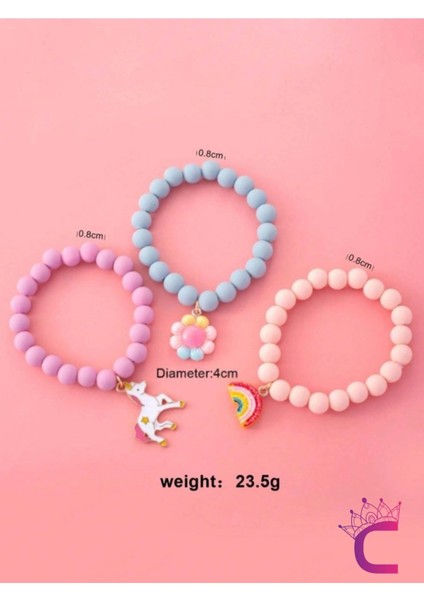 3'lü Unicorn Çiçekli Boncuklu Charm Hediyelik Kız Çocuk Bileklik Seti Arkadaşa Doğum Günü Hediyesi fırsatları