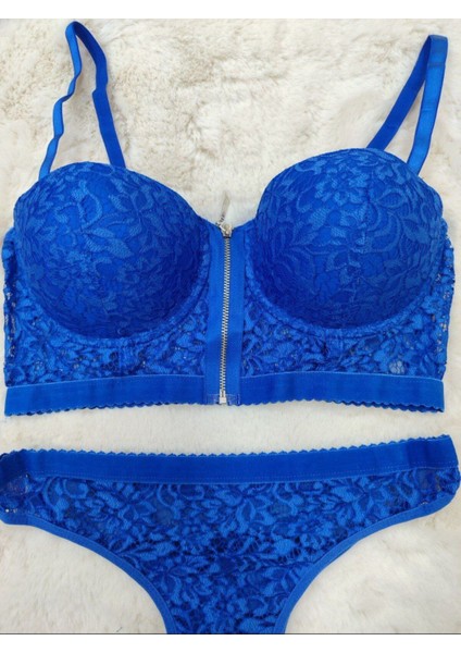 Ekonomik Önden Açılan Fermuarlı Dantel Detaylı Soft Dolgulu Sütyen - Iç Çamaşır Takımı