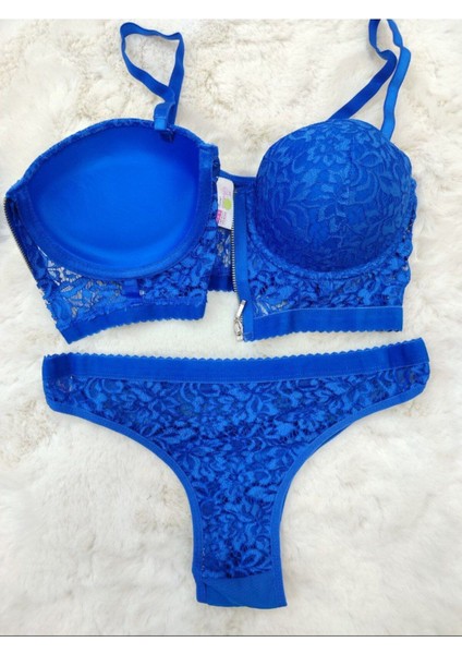 Ekonomik Önden Açılan Fermuarlı Dantel Detaylı Soft Dolgulu Sütyen - Iç Çamaşır Takımı