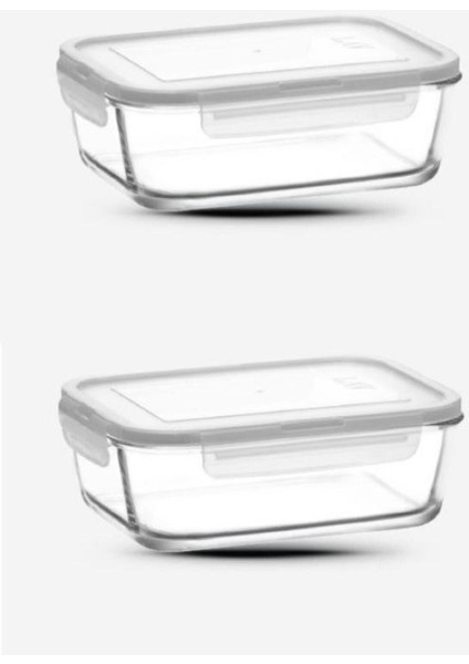 Kilitli Saklama Kabı 2'li Set 1200CC Dikdörtgen Beyaz Kapaklı