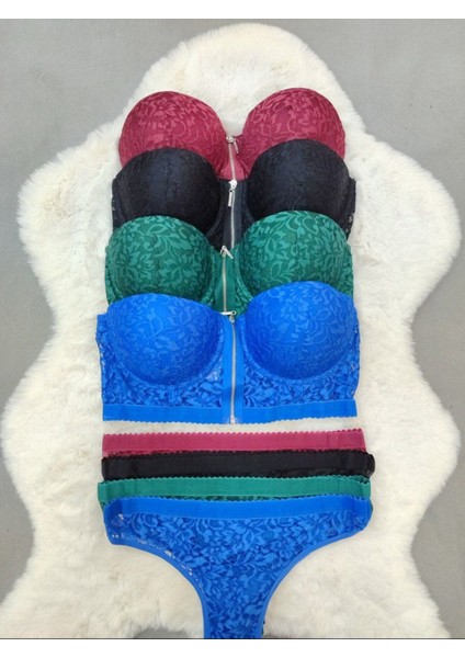 Ekonomik Dörtlü Önden Açılan Fermuarlı Dantel Detaylı Soft Dolgulu Sütyen - Iç Çamaşır Takımı