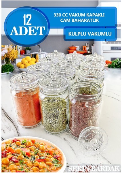 12'li Cam Baharatlık Seti, Kulplu ve Vakum Kapaklı, Şık ve Kullanışlı Tasarım modelleri
