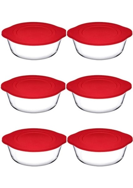 6 Adet Kapaklı Yuvarlak Borcam Tencere 2100CC, Beyaz, Dayanıklı ve Şık Kullanım Sağlar