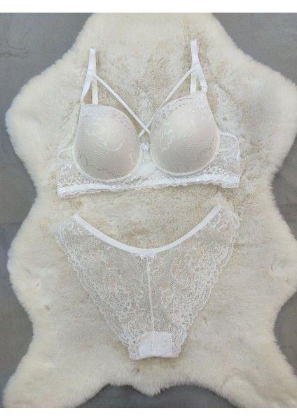 Dantel Detaylı Dolgusuz Çapraz Ipli Balenli Sütyen Külot Takım - Iç Çamaşırı Takımı