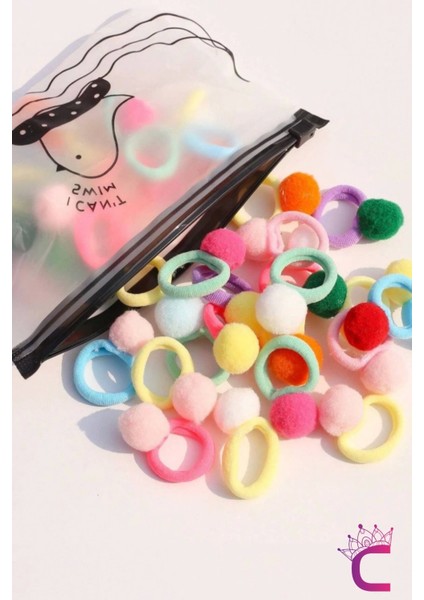 20'li Çantalı Yumuşak Havlu Lastikli Renkli Ponponlu Kız Bebek Lastik Toka Seti - Çocuk Saç Tokası modelleri