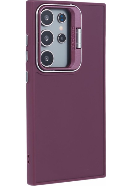 Samsung Galaxy S24 Ultra Kickstand Kılıf Silikon Kapak Büyük Lens Delikli-Şarap Kırmızı (Yurt Dışından) modelleri