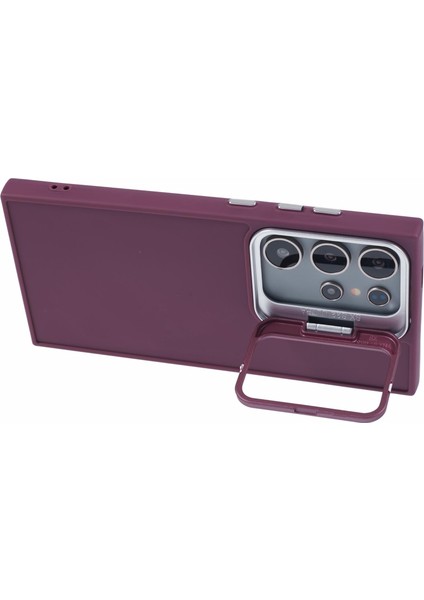 Samsung Galaxy S24 Ultra Kickstand Kılıf Silikon Kapak Büyük Lens Delikli-Şarap Kırmızı (Yurt Dışından) fırsatları