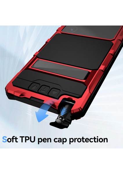 Samsung Galaxy S24 Ultra Darbeye Dayanıklı Kılıf Kickstand Damla Korumalı Kapak Temperli Cam Filmi-Kırmızı (Yurt Dışından) fiyatları