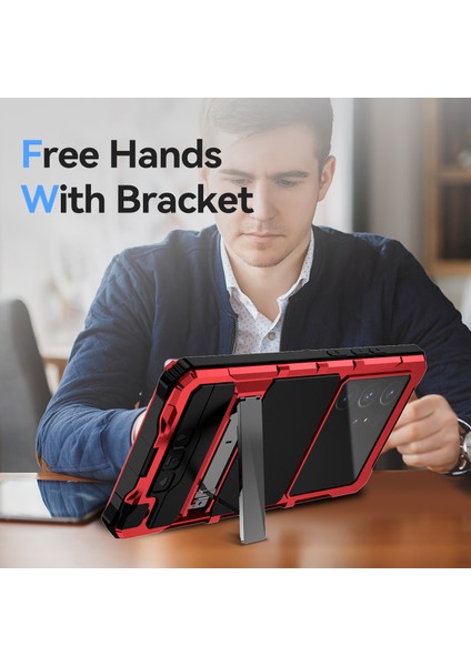 Samsung Galaxy S24 Ultra Darbeye Dayanıklı Kılıf Kickstand Damla Korumalı Kapak Temperli Cam Filmi-Kırmızı (Yurt Dışından) modelleri