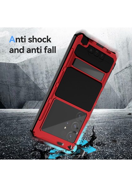 Samsung Galaxy S24 Ultra Darbeye Dayanıklı Kılıf Kickstand Damla Korumalı Kapak Temperli Cam Filmi-Kırmızı (Yurt Dışından) fırsatları